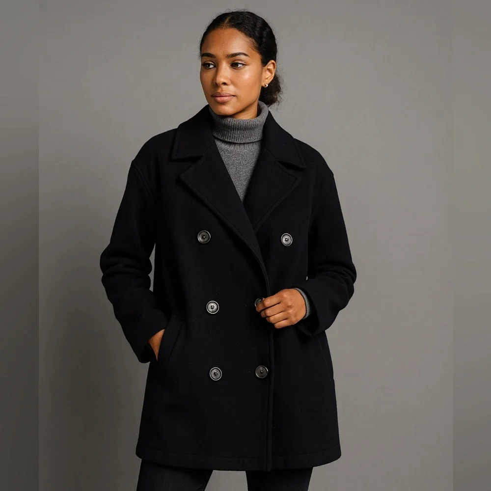 J.Crew Womens XL Black Wool Blend Peacoat – PROFESSIONALLY DRY CLEANED 9/18/2025 - Picture 3 of 17